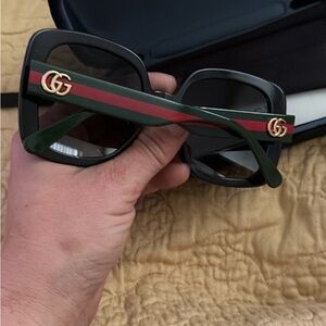 Gucci Black Sunglasses with Green and Red Accents